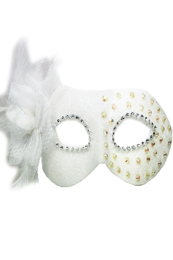 MASCHERA CON FIORE BIANCO-ORO